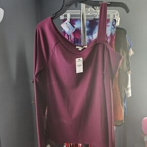 Express Red Asymmetrical Long Sleeve Blouse